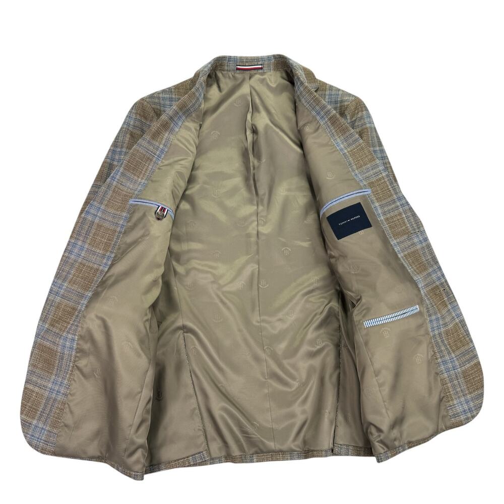 Tommy Hilfiger Mens TH Flex Conrad Modern Fit Plaid Sport Coat Tan Blue 38R - Picture 3 of 6